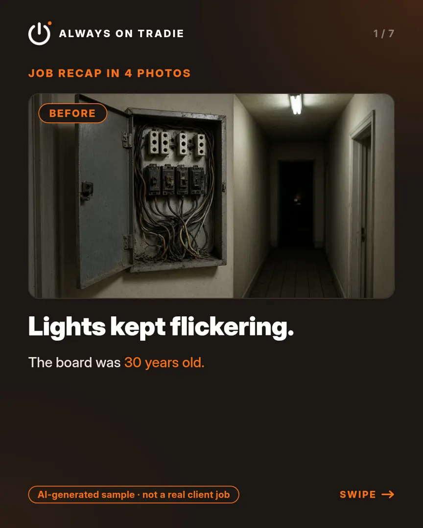 Sample Always On Tradie carousel post for an electrician